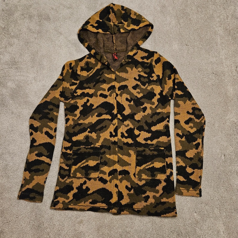 YOKI‎ Women's Camo Hoodie Cardigan Jacket Size M Olive Green Tan Boho Baja Style